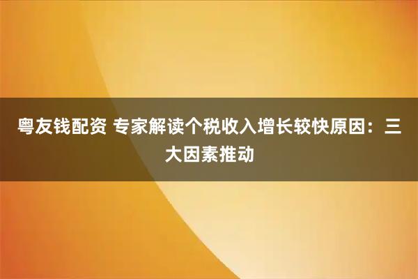粤友钱配资 专家解读个税收入增长较快原因：三大因素推动